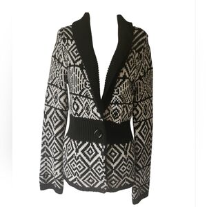 White House Black Market Black/White Geometric Button Front Cardigan Size S